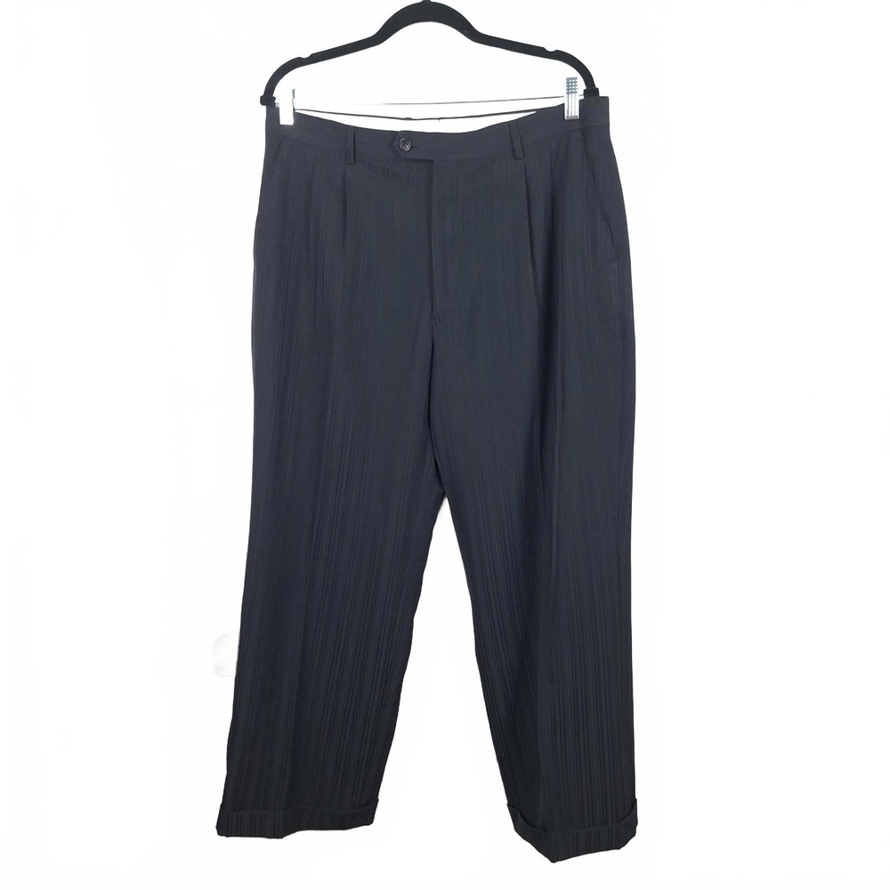 Giorgio Armani Le Collezioni Mens 36R Pleated Textured Dress Pants Navy Black